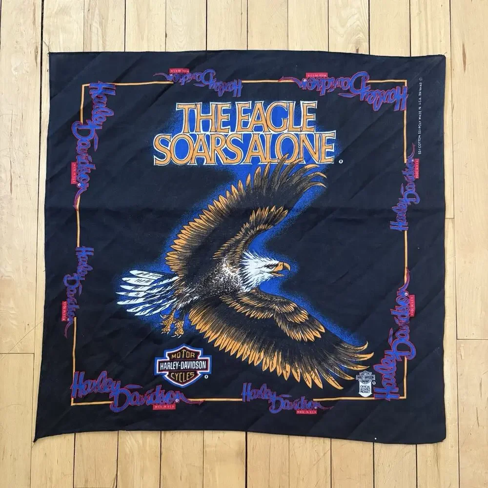 Harley Davidson The Eagle Soars Alone Bandanna Motorcycle Riding Vintage Y2K USA